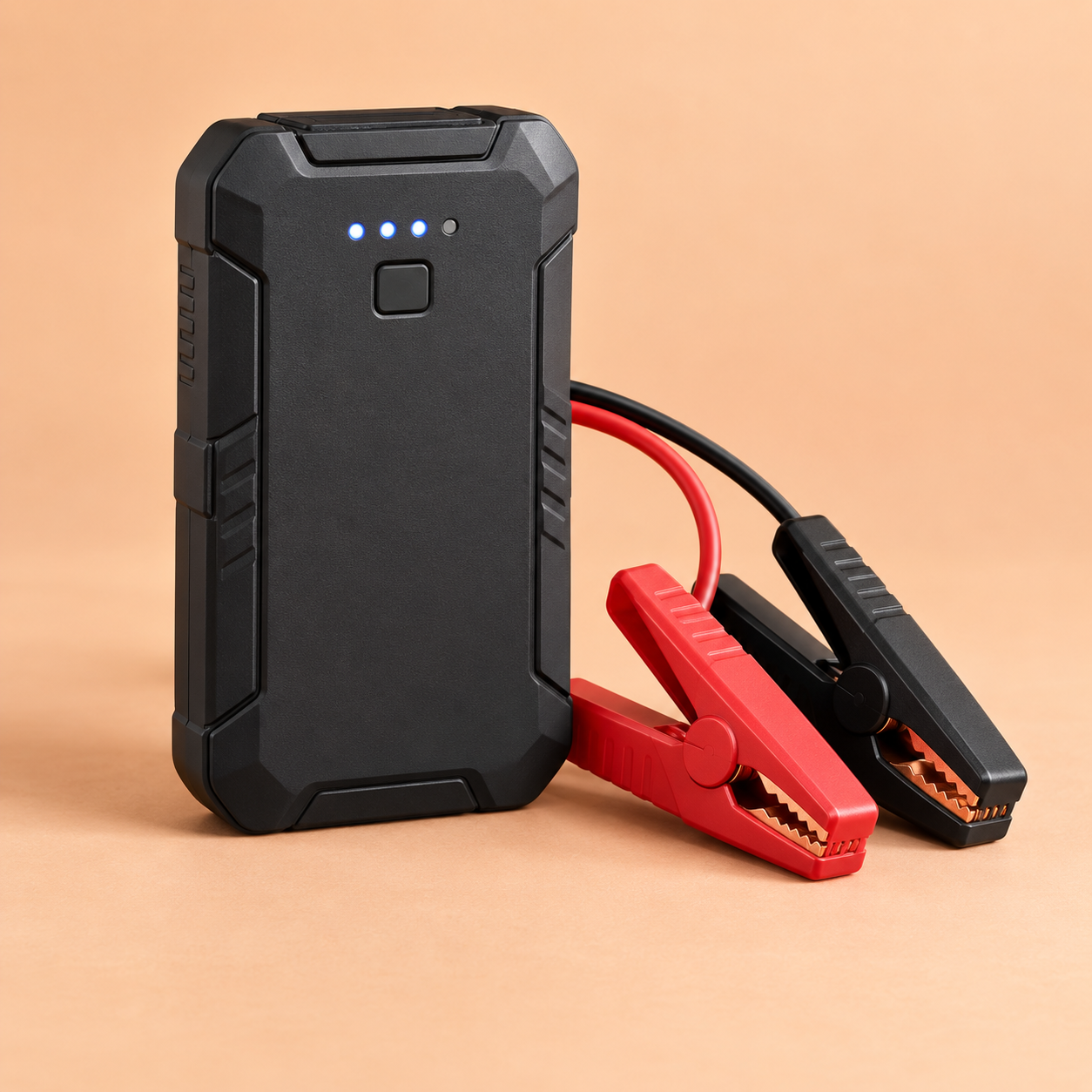 Black NOCO Boost GB40 jump starter and battery clamps photo-style illustration