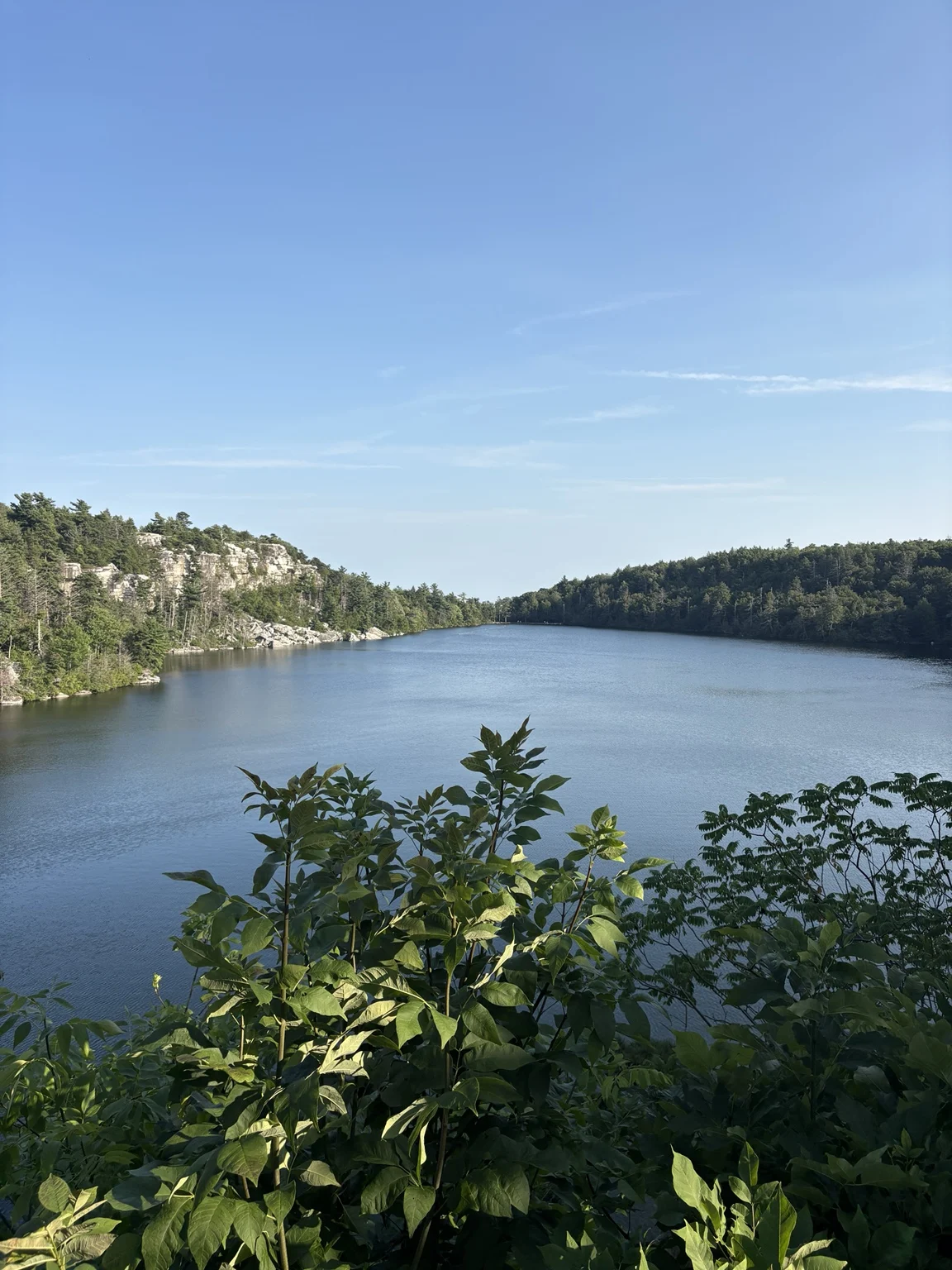 Lake and tree-covered cliffs photographed during our Minnewaska outing