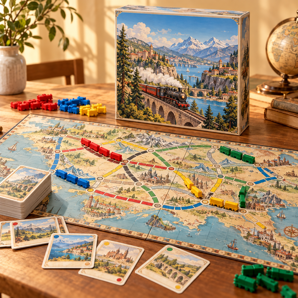 Ticket to Ride 2025 edition board game photo-style illustration